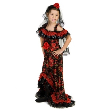 Red Rose Spanish Dancer Kids Costume