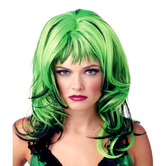 Green Black Hard Rocking Witch Wig