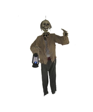 Skeleton With Light up Lantern Prop Halloween Decoration