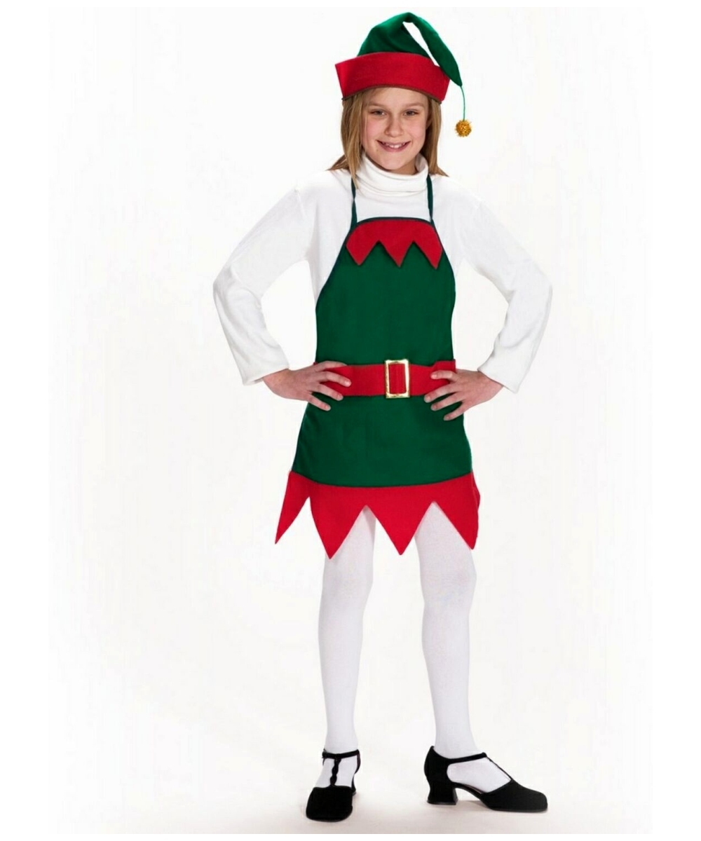 Kids Elf Holiday Apron And Hat Child Costume