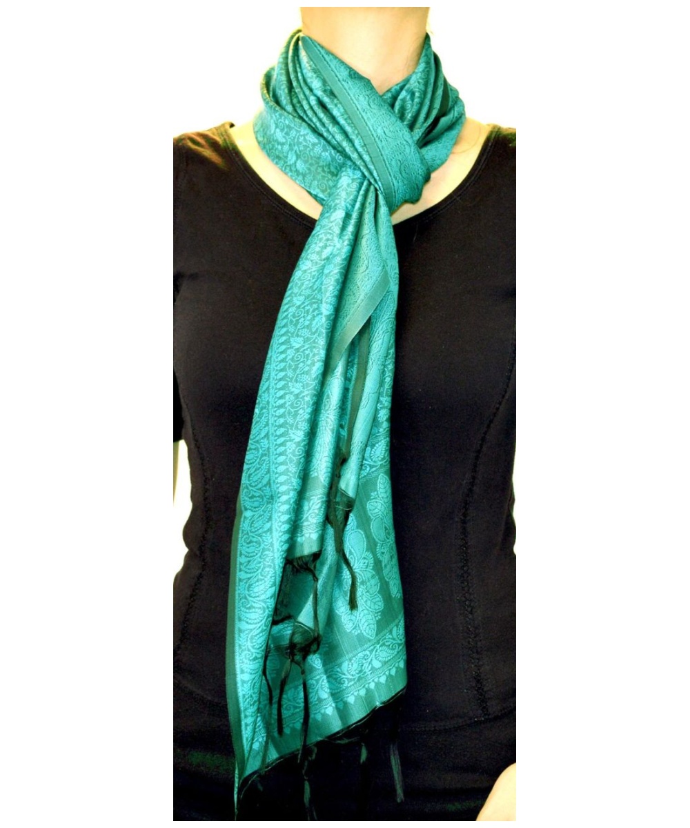 Women's Long Teal Printed Pashmina Scarf Shawl Wrap Stole Made In India