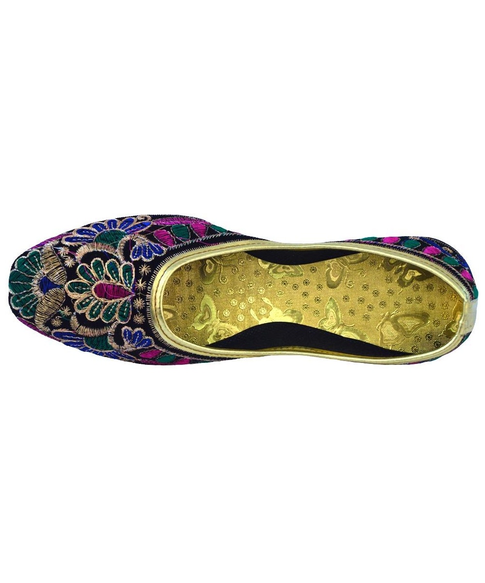 Indian Flat Womens Shoes With Embroidered Floral Motif - Women Costume