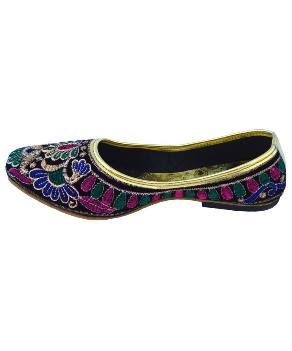 Indian Flat Womens Shoes With Embroidered Floral Motif - Women Costume