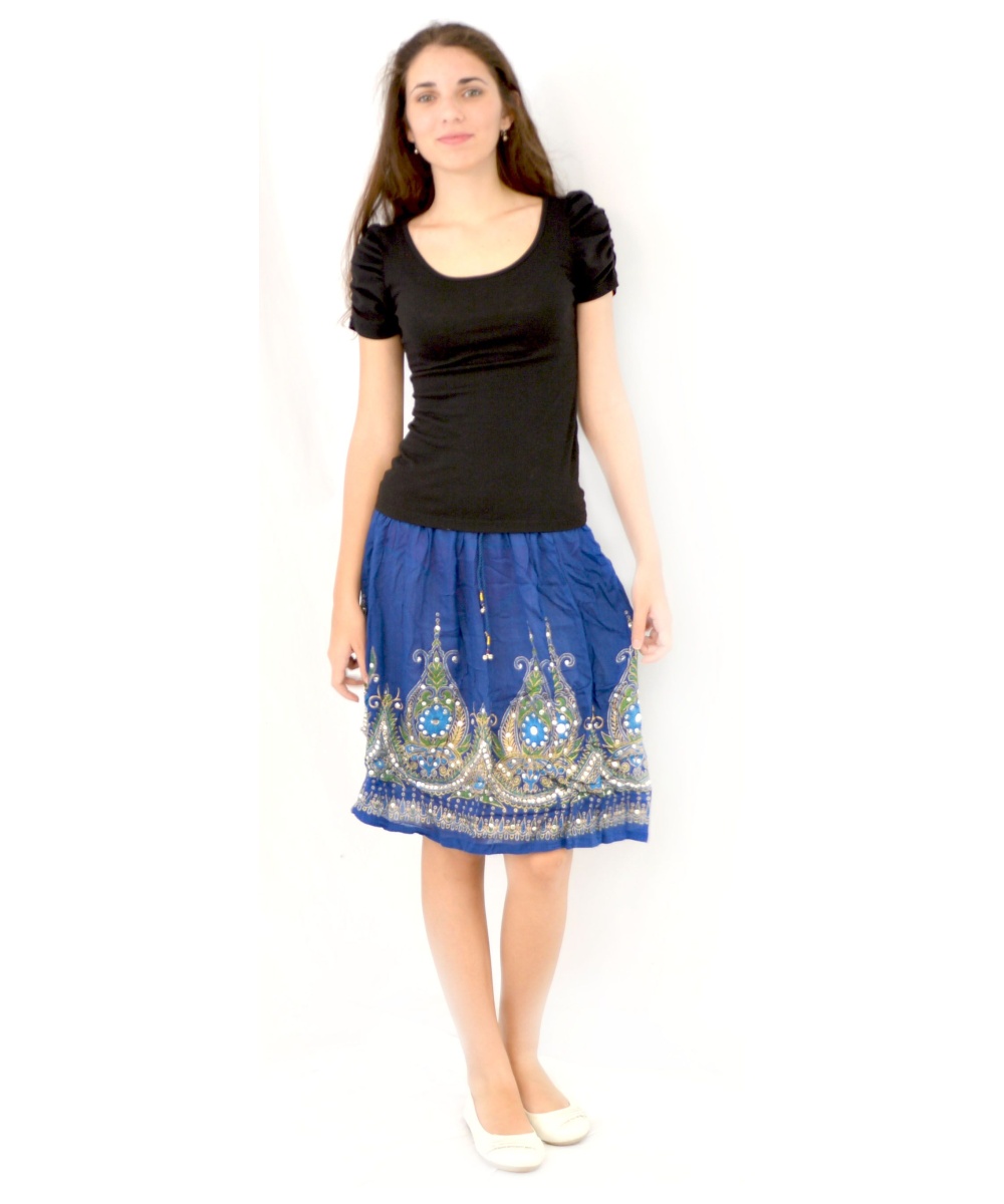 Blue Short Womens Skirt With Elastic Waistband