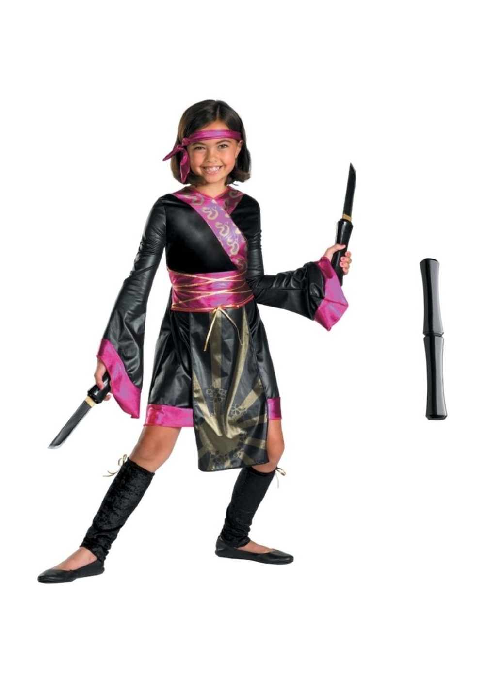 Kids Dragon Ninja Girls Costume And Hidden Knives Set