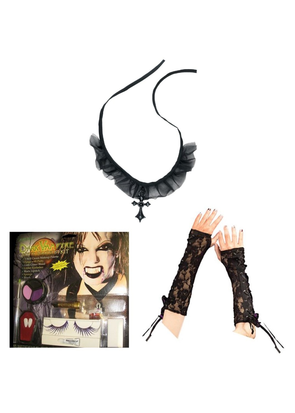 Gothic Makeup Choker Cross And Glovettes Set