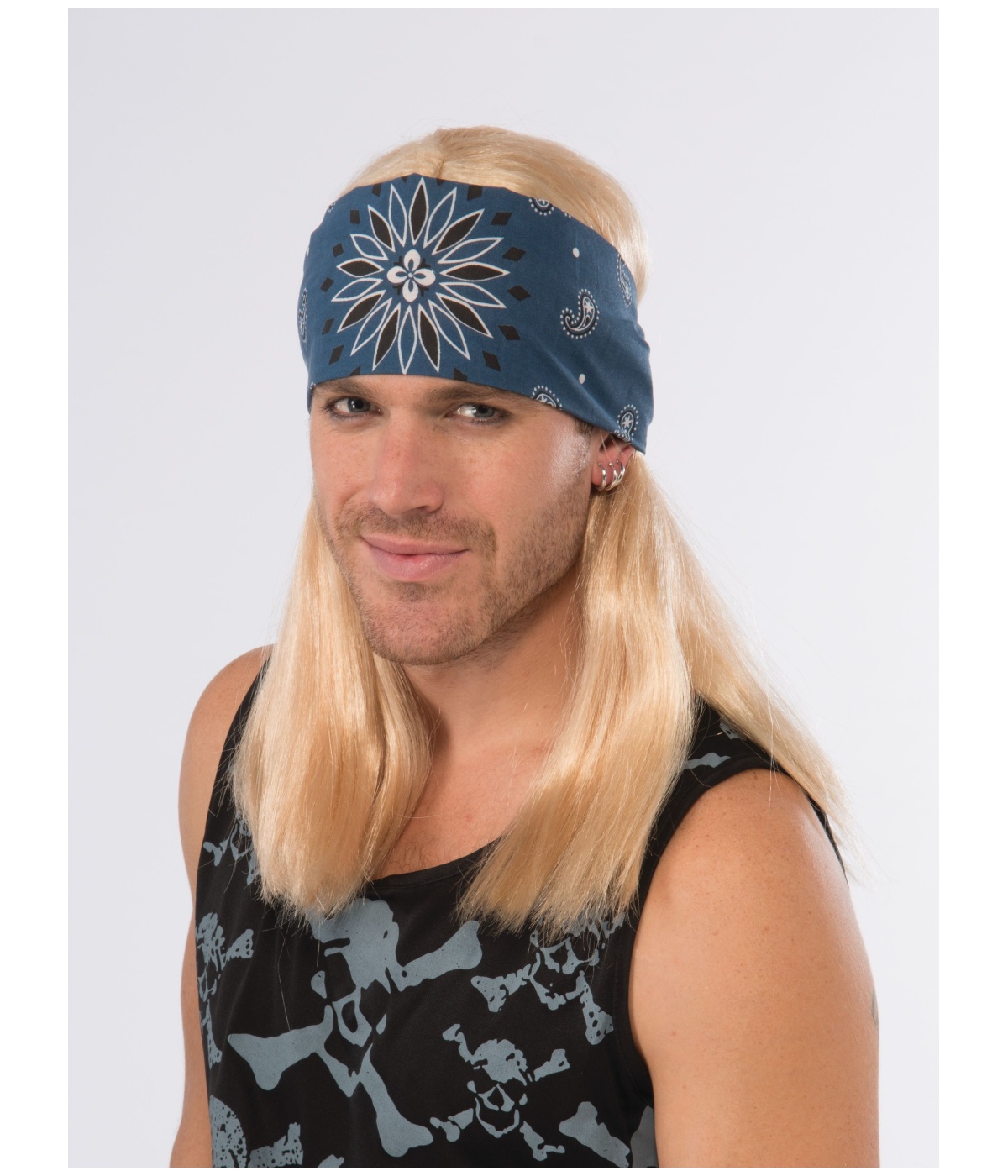 1980s Rock Star Bandana And Blonde Mens Wig Combo