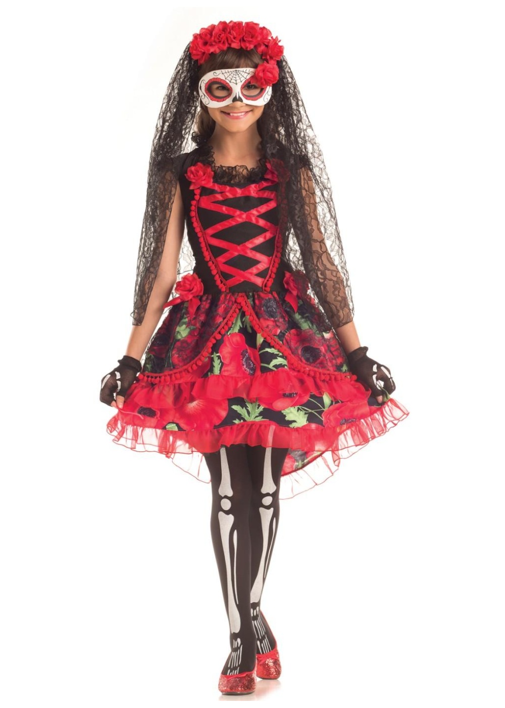 Kids Sassy Day Of The Dead Senorita Girls Costume