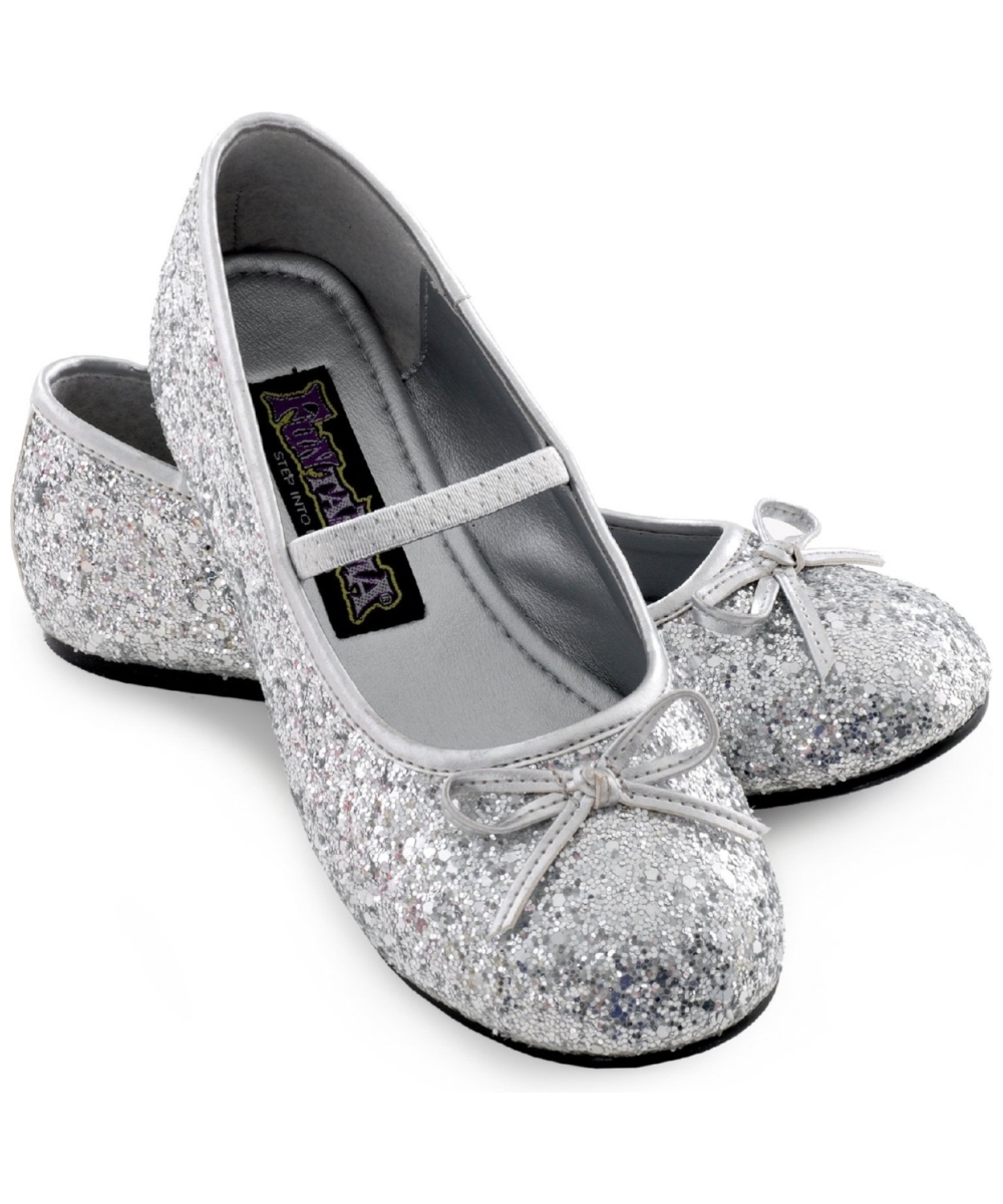 Silver Sparkle Ballerina Kids Flat Shoes - Costume Shoes