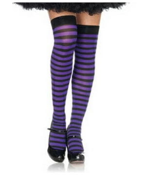 Black/purple Striped Adult Thigh Highs