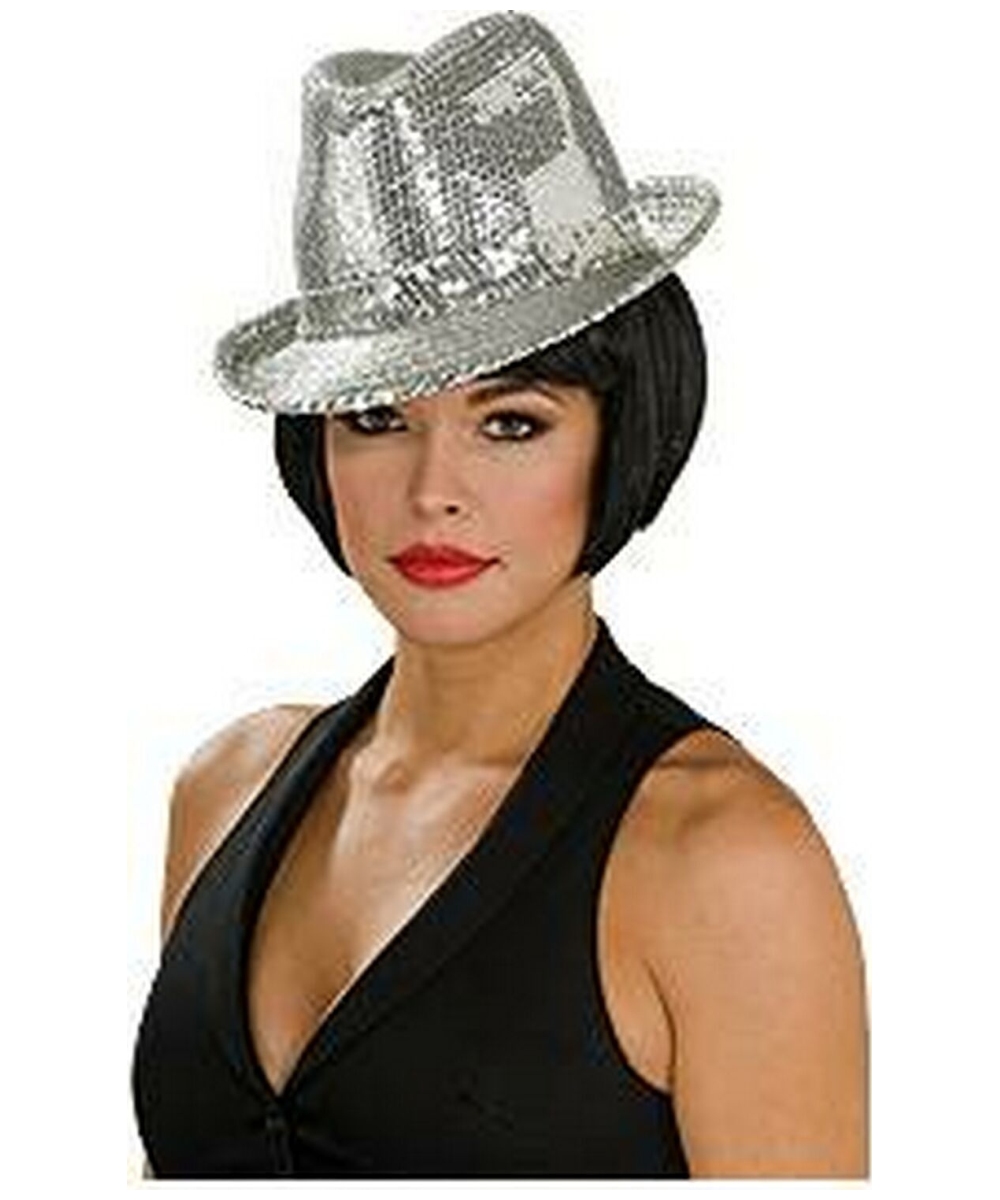  Sequin Fedora Hat Silver