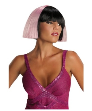 Two Tone Black and Pink Adult Wig