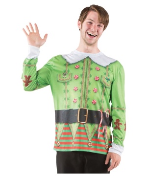 Christmas Elf Print Men's Costume Shirt