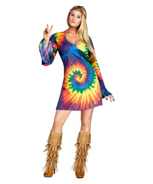 Tie Dye Hippie Dress Womens Costume