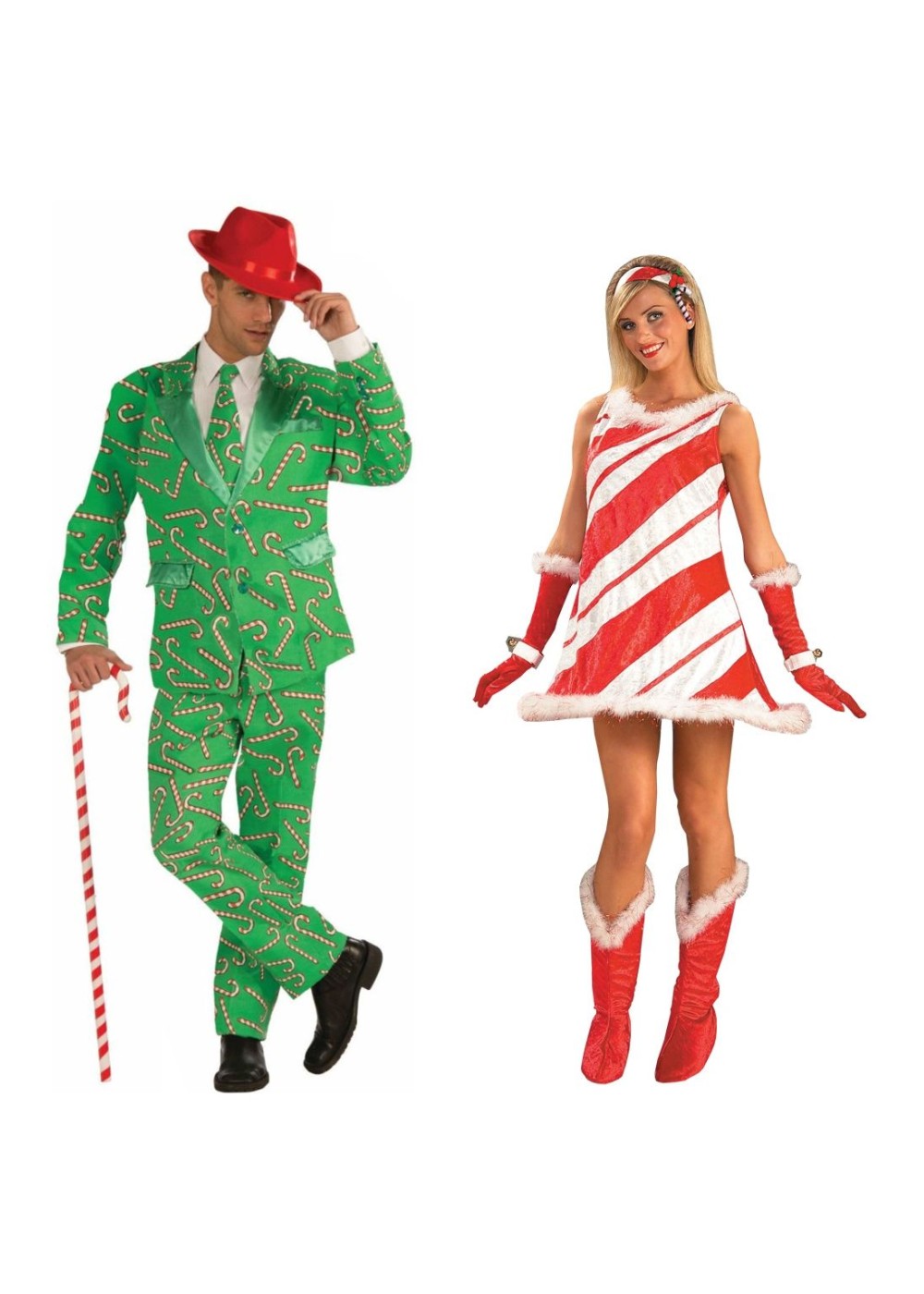 Christmas Candy Cane Men Costume And Candy Cane Jane Women Costume