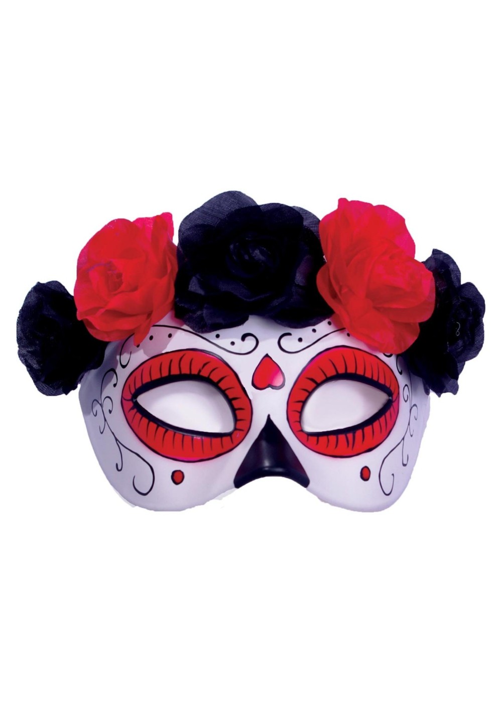 Day Of The Dead Half Mask With Attached Flowers