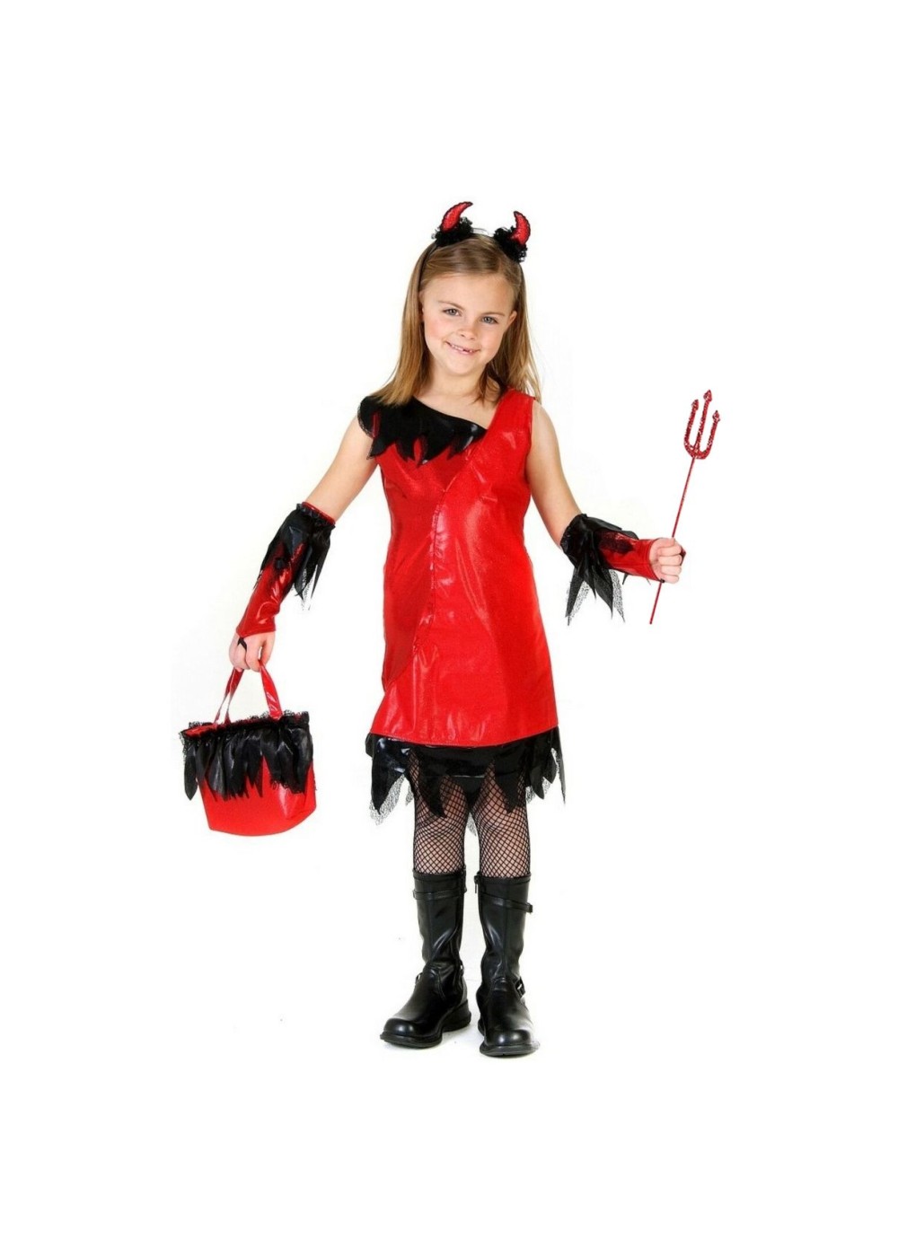 Kids Devil Girls Costume And Sequined Pitchfork Set