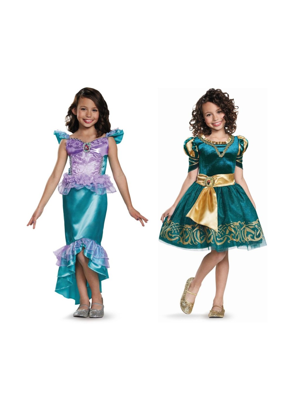 Kids Disney Princesses Ariel And Merida Girls Costume Set