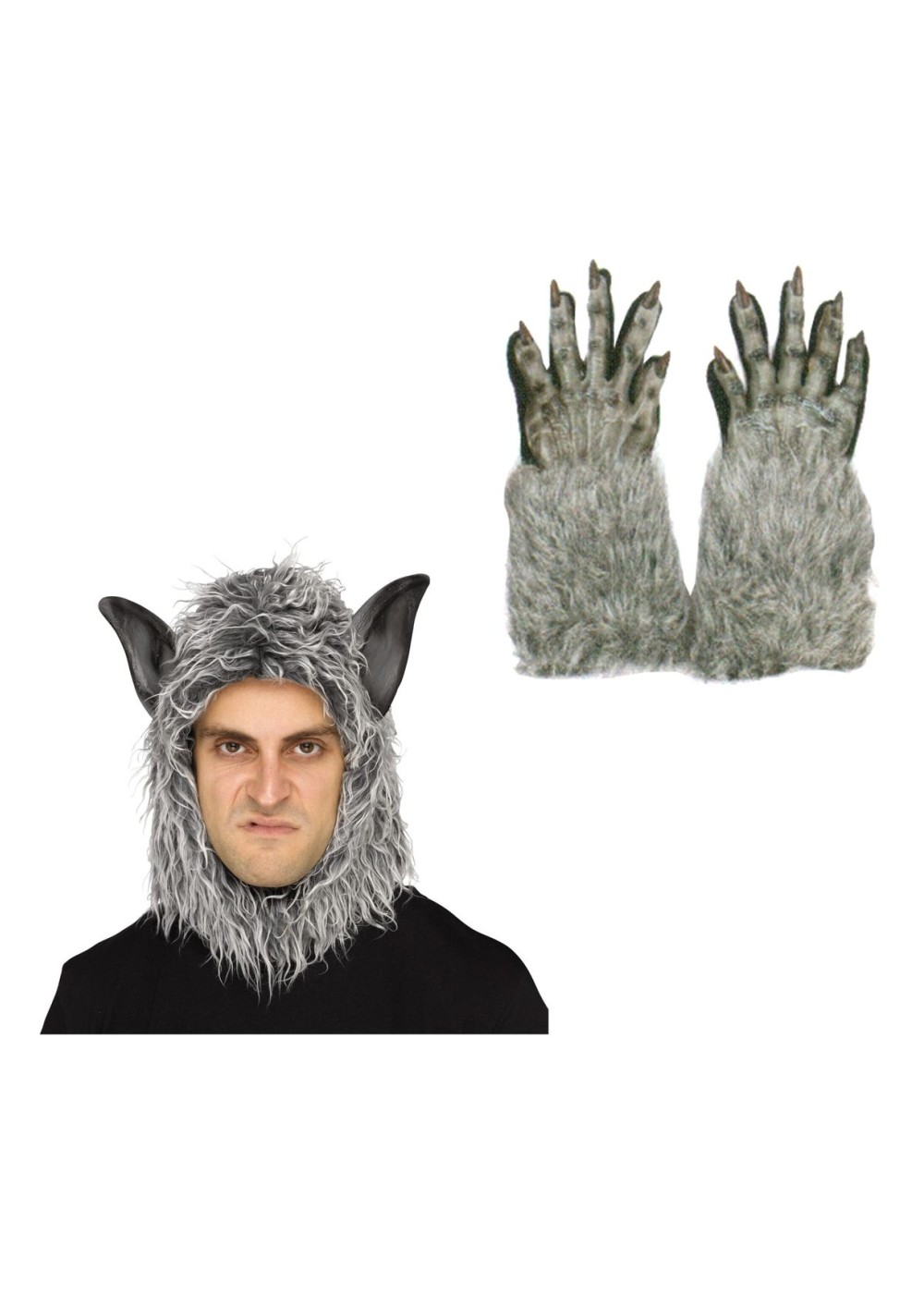 Grey Wolf Beast Mask And Gloves Costume Kit