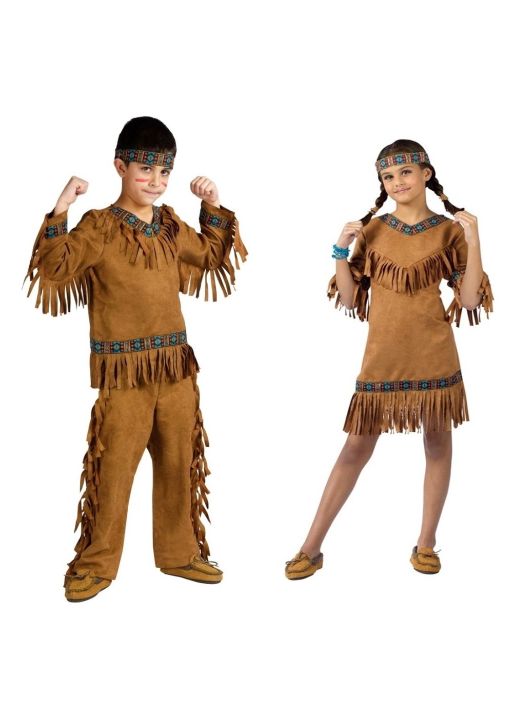 Kids Native American Indian Boys And Girls Costume Set