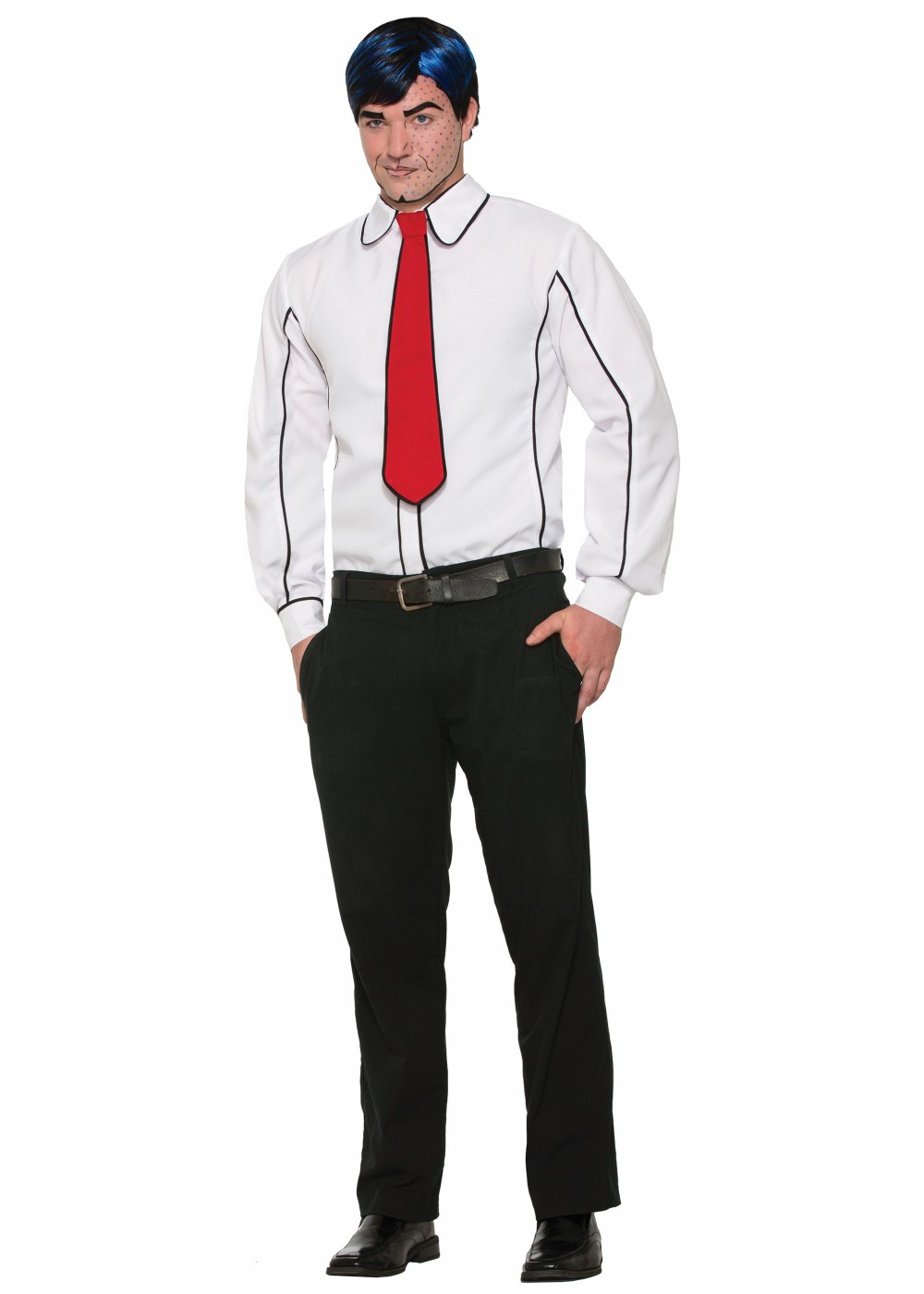 Pop Art Black Outlined White Shirt With Tie