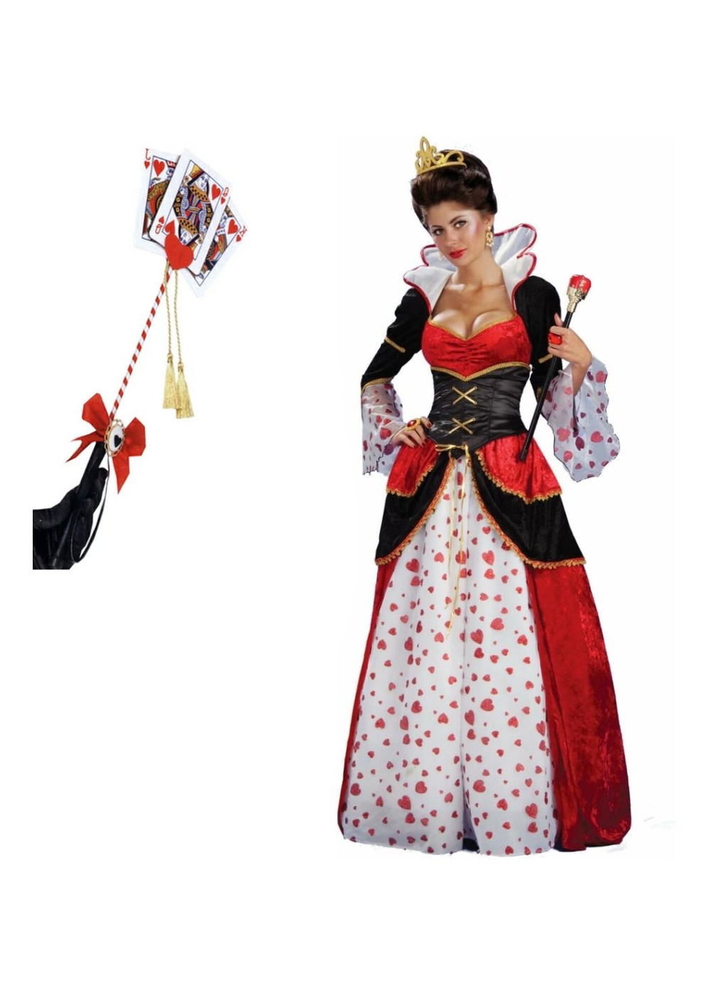 Queen Of Hearts Women Costume And Queen Crop Wand