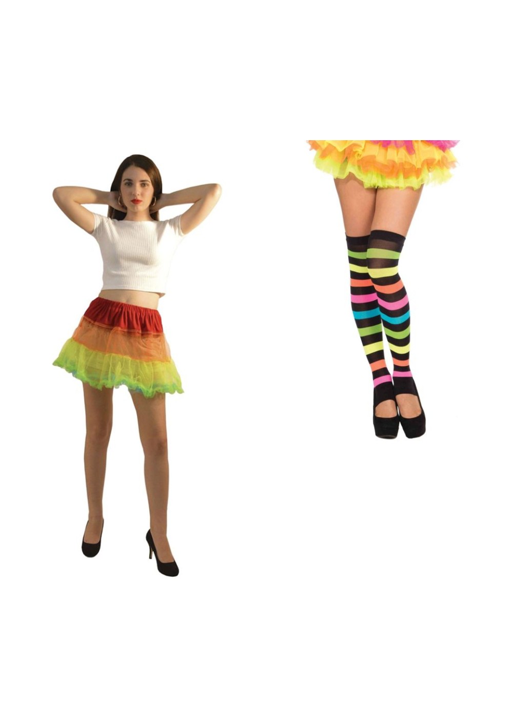Rainbow Tutu And Thigh High Stockings Women Costume Kit