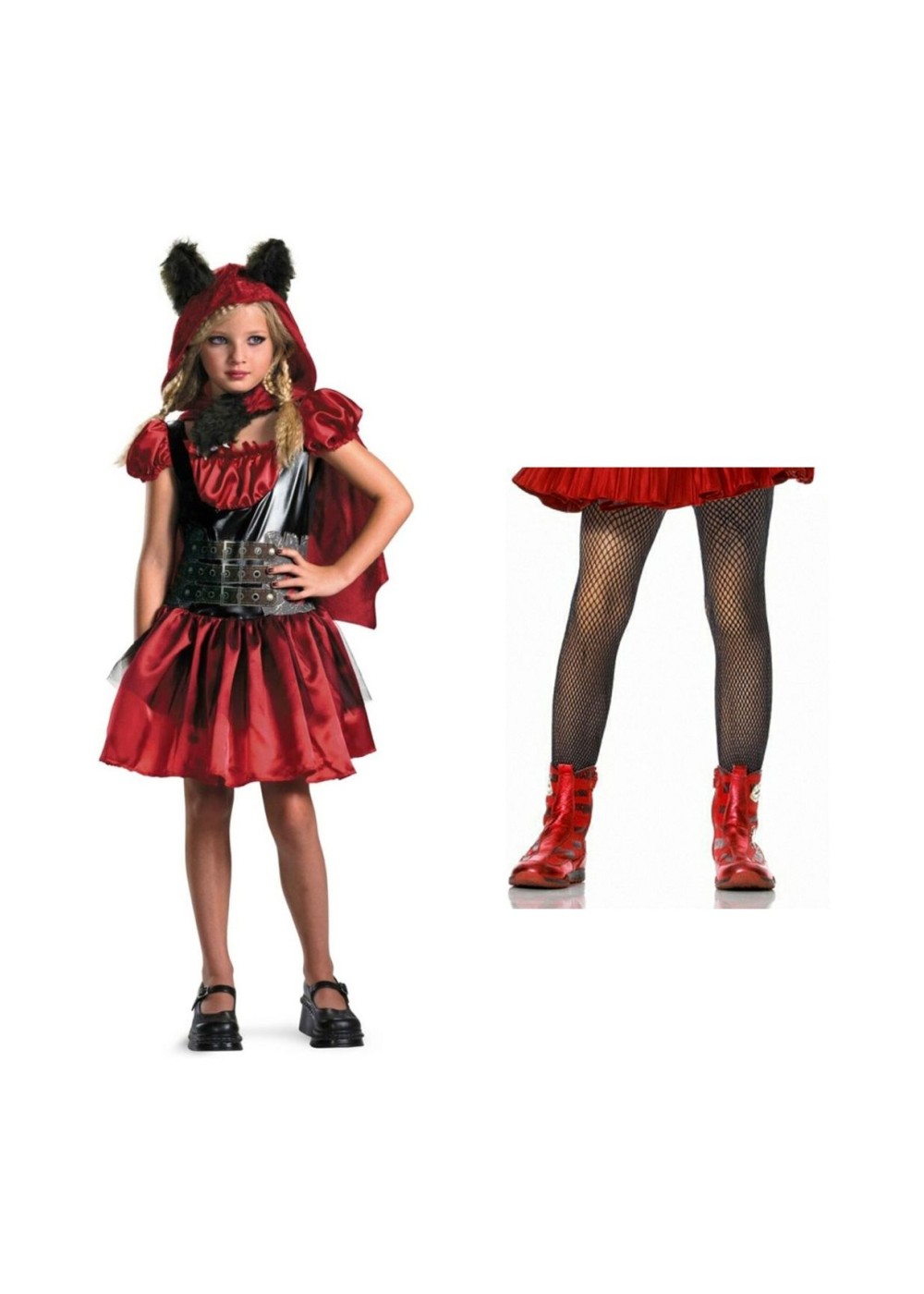 Kids Little Red Riding Hood Rage Girls Costume And Red Tights Set