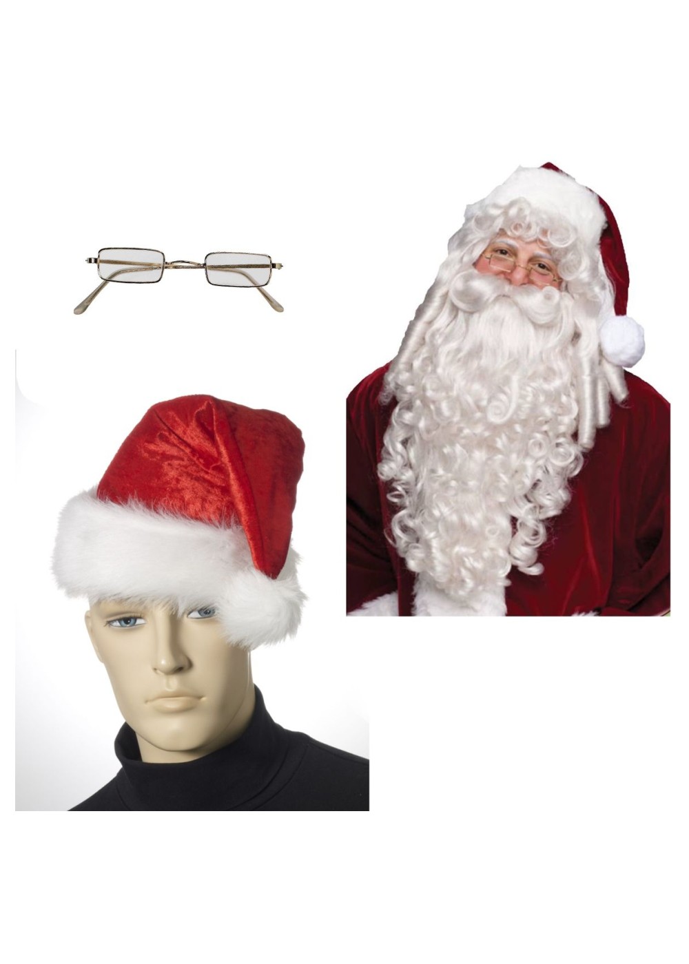 Santa Hat Wig Beard And Glasses Costume Kit