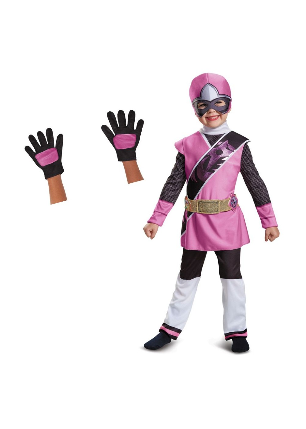 Kids Pink Power Ranger Toddler Girls Costume And Gloves Set