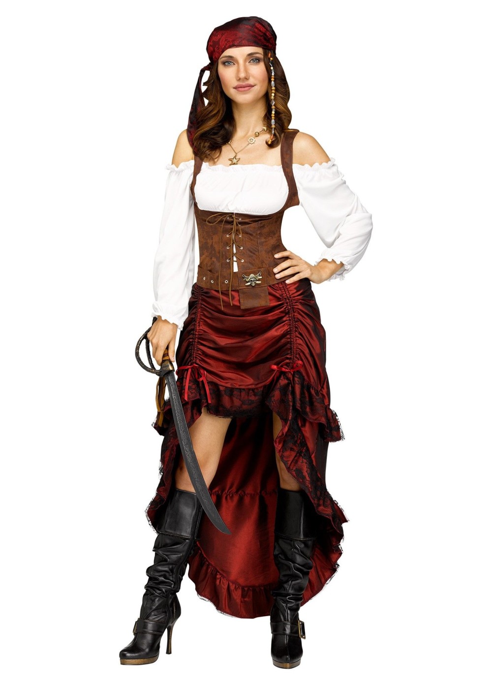 Partychimp Costume Da Pirata Per Bambino Rosso Taglia 5-6 Anni - Include Foulard, Camicia, Gilet, Cintura E Pantaloni