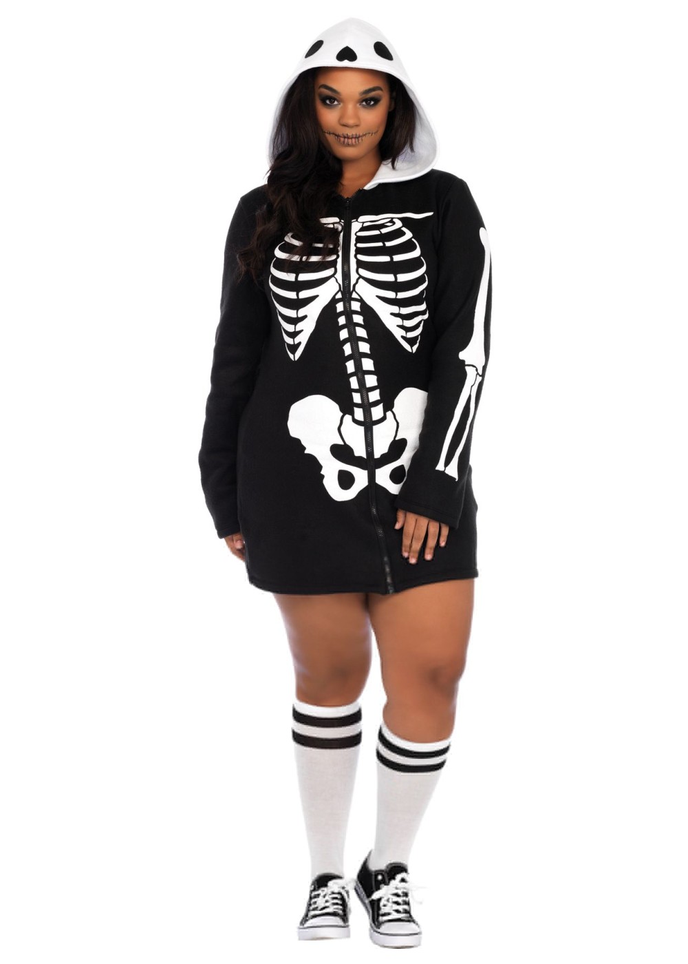 Plus Size Women Skeleton Hoodie Dress