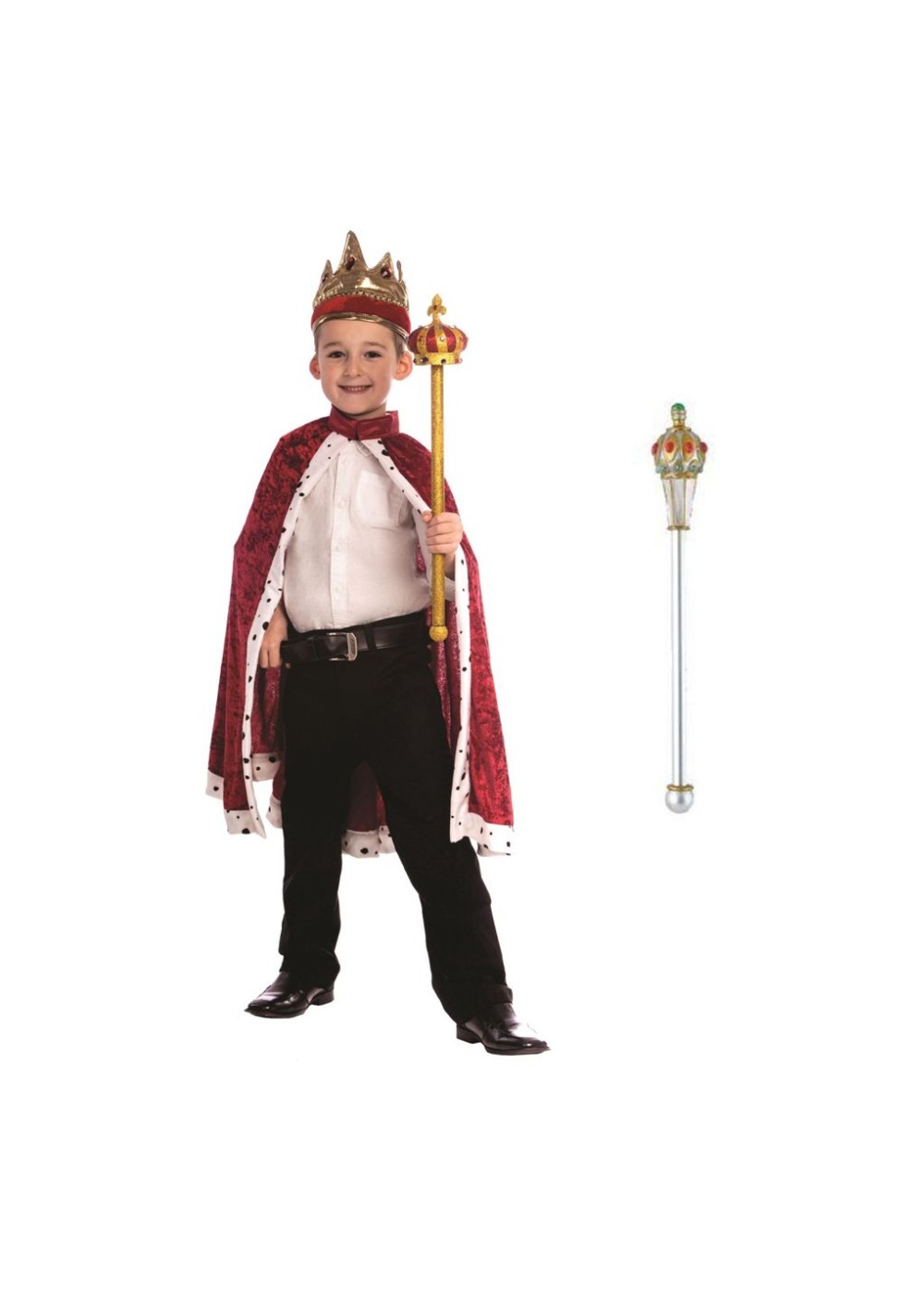 Red King Robe And Crown Boys Costume And Scepter Set