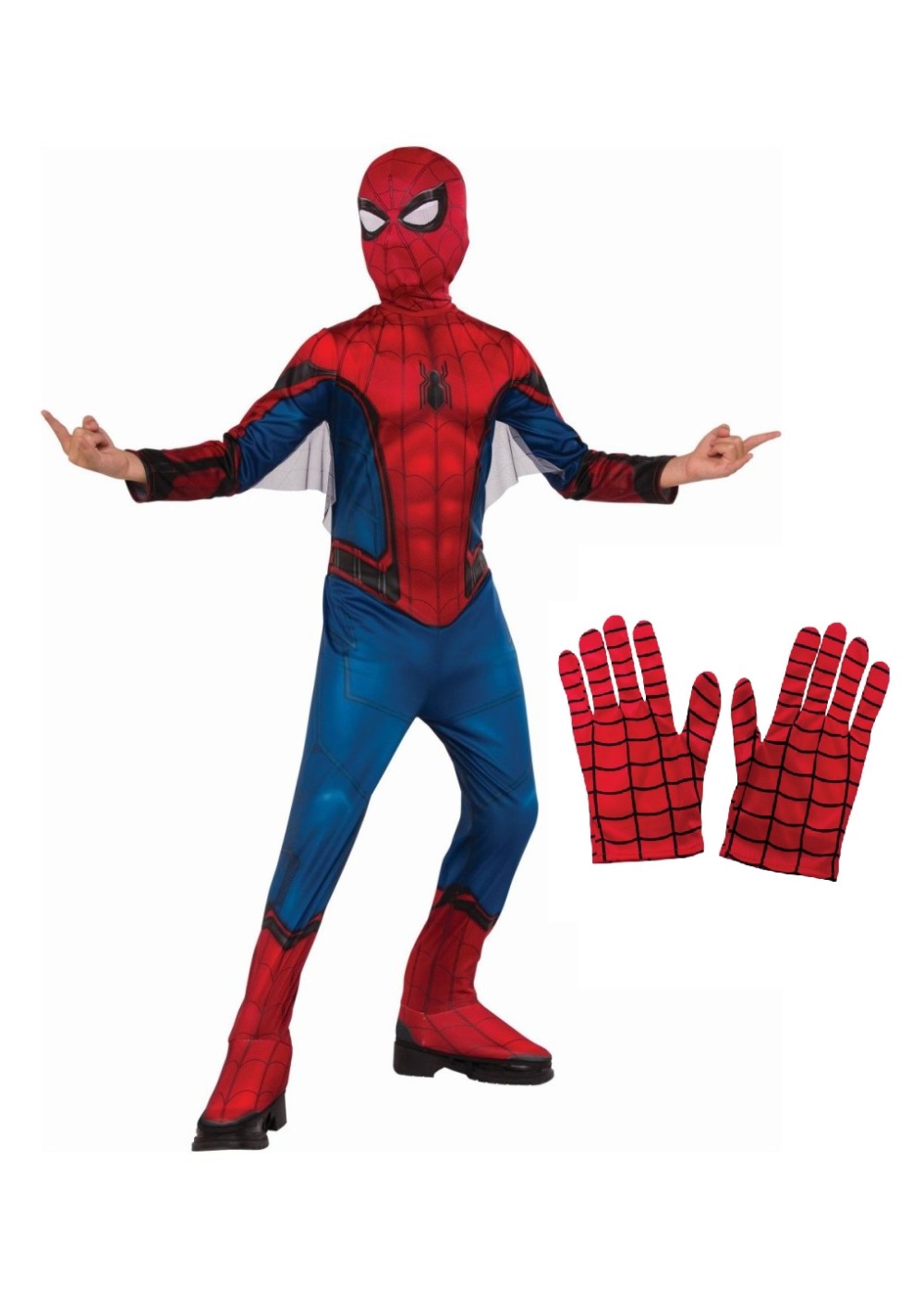 Boys Spiderman Homecoming Costume And Gloves Set