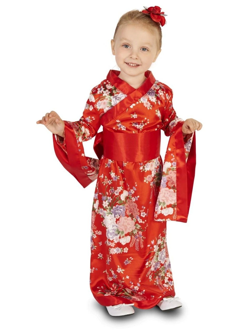 Toddler Girls Red Flower Print Kimono