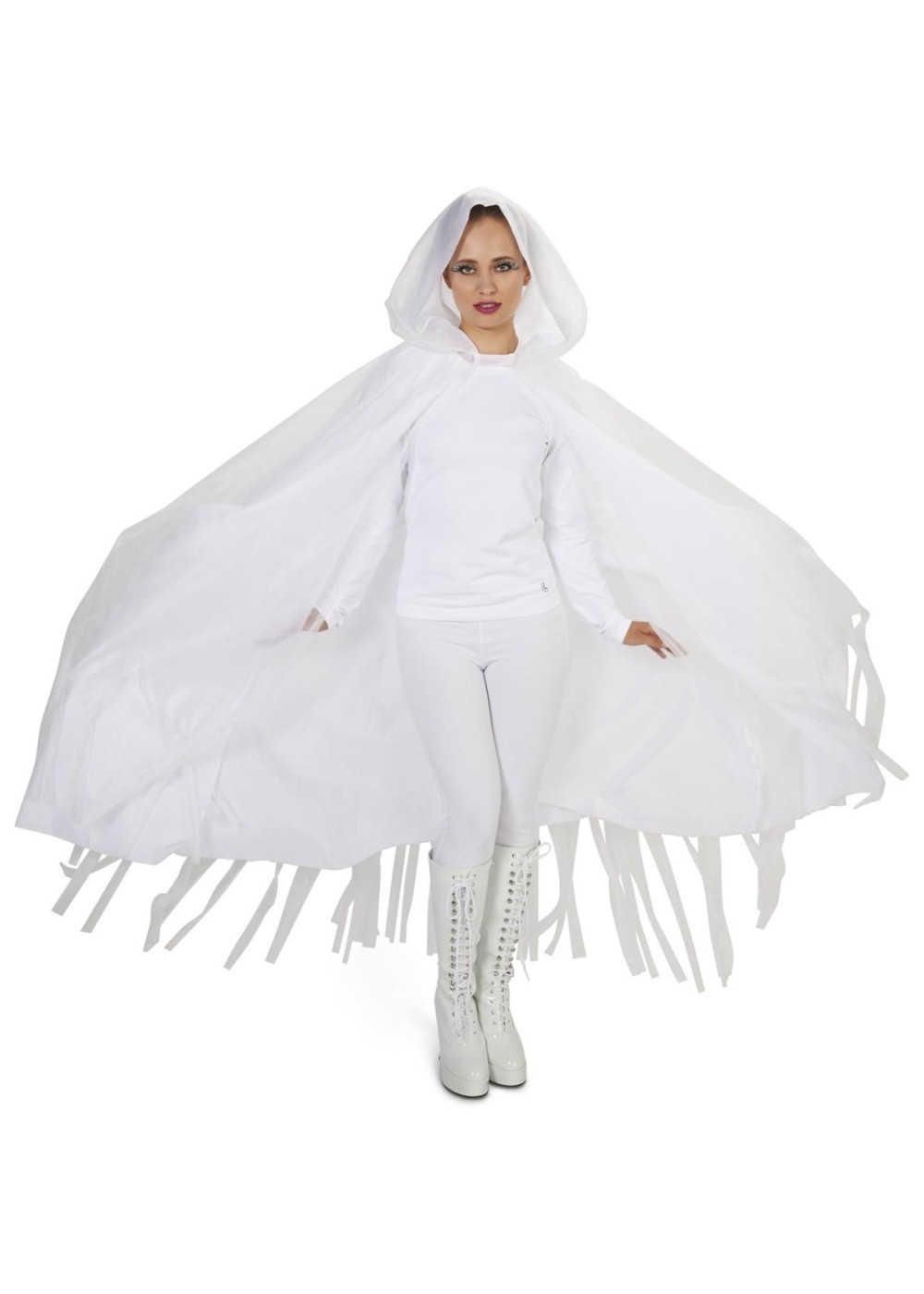 White Hooded Womens Mesh Cloak
