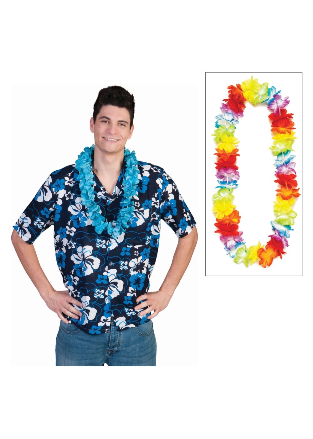Tropical Hibiscus Flower Print Shirt And Lei