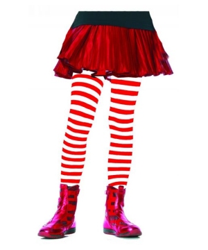 Red And White Striped Kids Tights