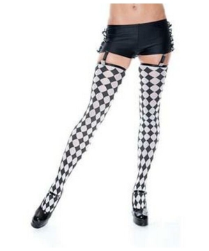 Black Ruffled Hotpants With Checker Print Stockings