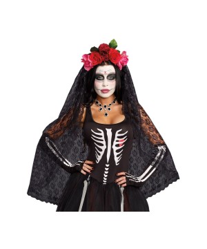 Day of the Dead Bride Veil Headpiece - International Costumes