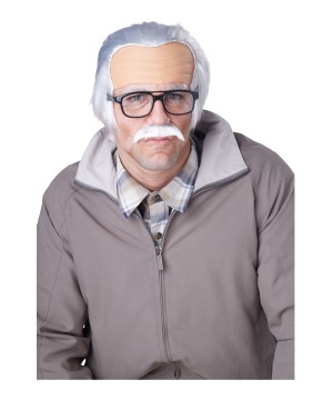 Rude Grandpa Forehead Wig and Mustache Costume Accessory Set