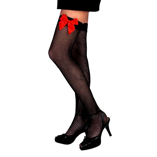 Thigh High Fishnets With Red Bow