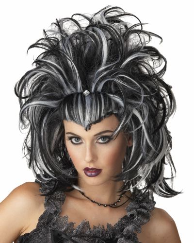 Details about   Adult Black And White Wicked Women Wig Ladies Halloween Dress Up Horror Scary 
