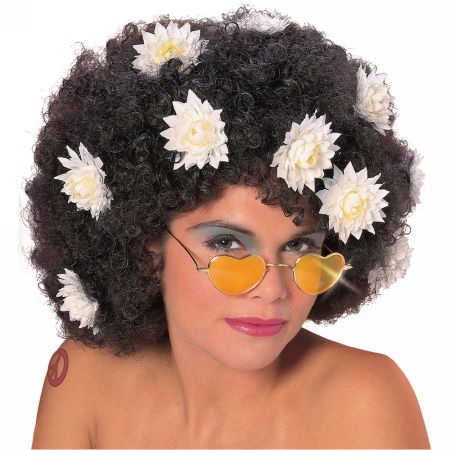 Curly Wig With Daises Black
