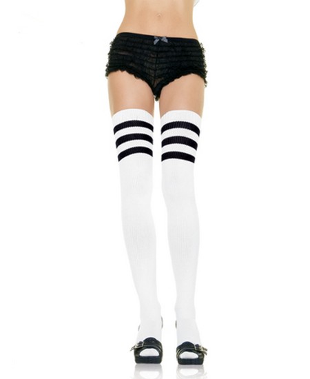 Thigh High Knit White With Black Stripes
