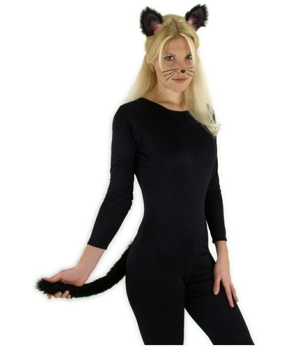 Black Cat Ears And Tail Set - Costume Accessory - at Wonder Costumes
