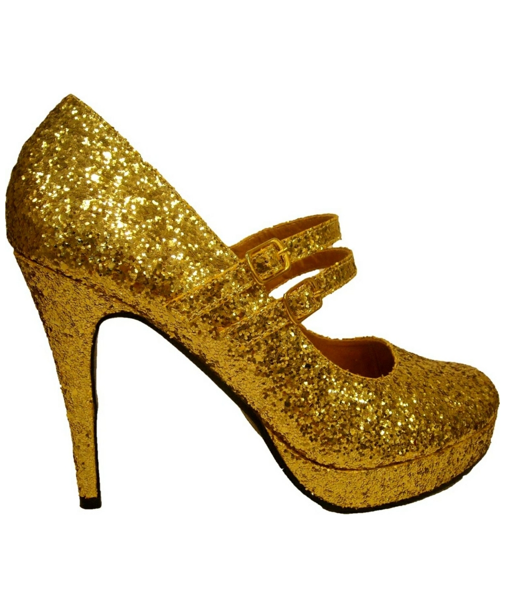 Adult Gold Glitter Jane Shoes - Women Costume Shoes