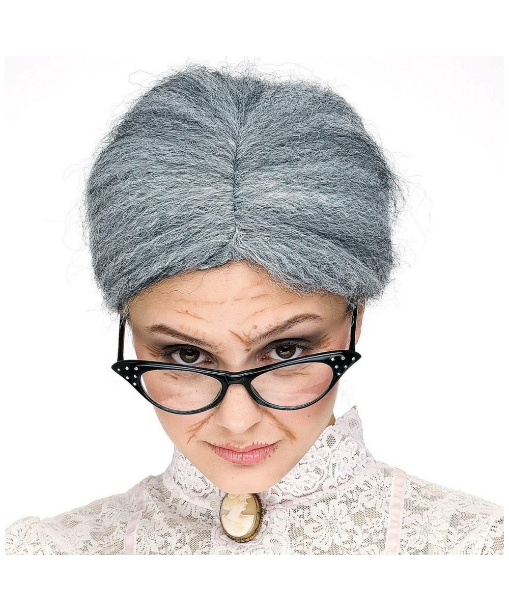 Adult Gray Granny Bun Halloween Wig Granny Bun Costumes