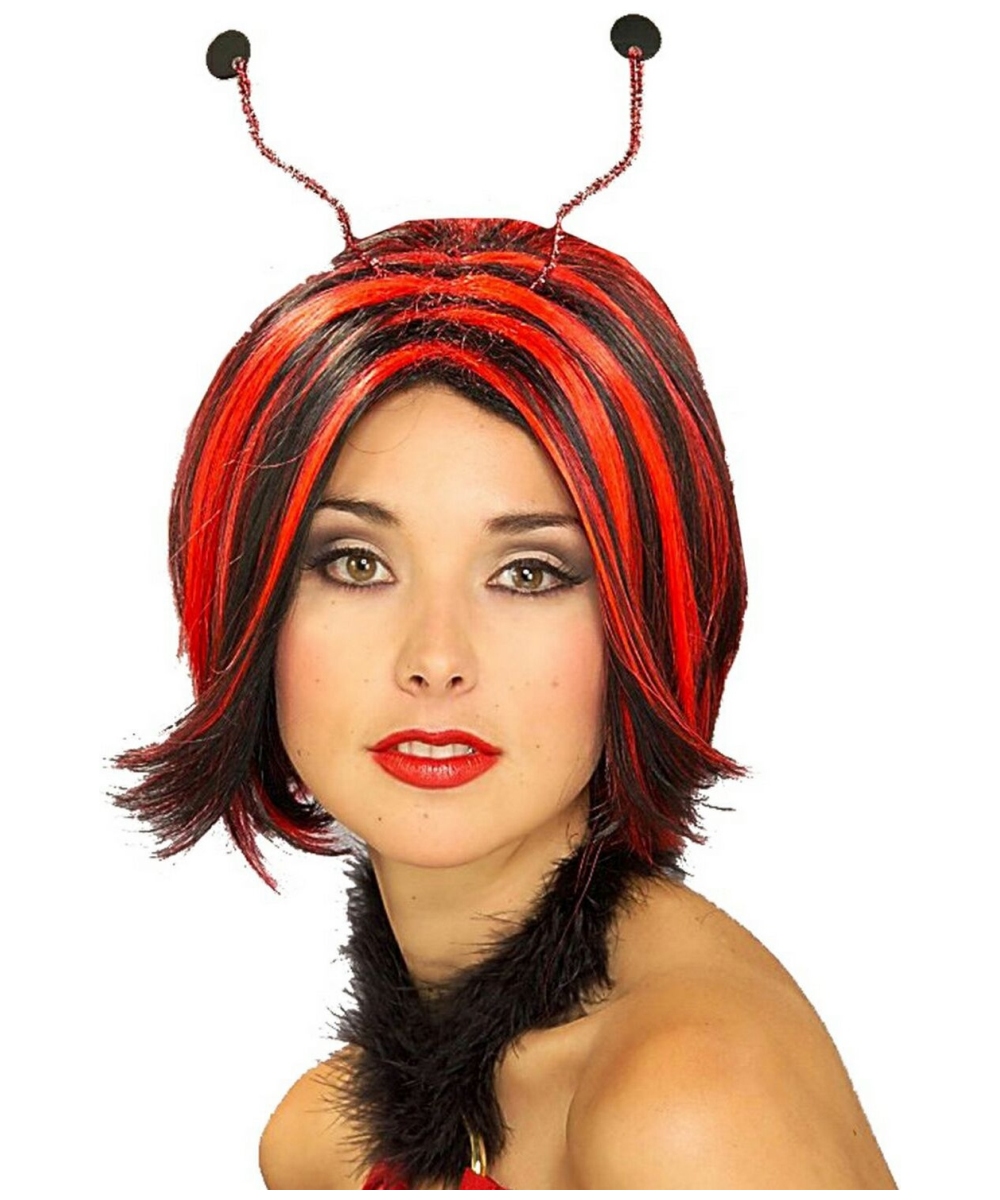 Lady Bug Wig Adult Accessory Red Black Halloween Wig At Wonder Costumes