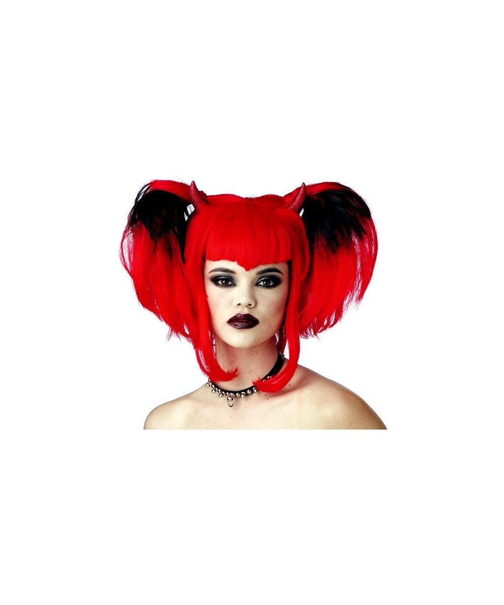 Wig Pixie Demon Black Red